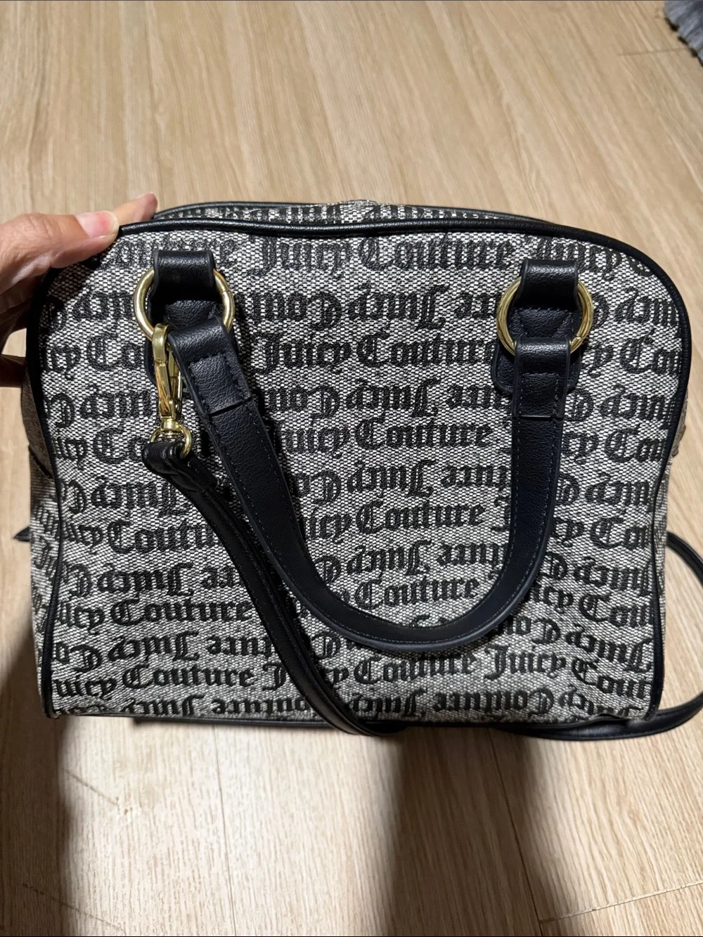 Juicy Couture Black & Cream Signature Script Satchel with Wallet